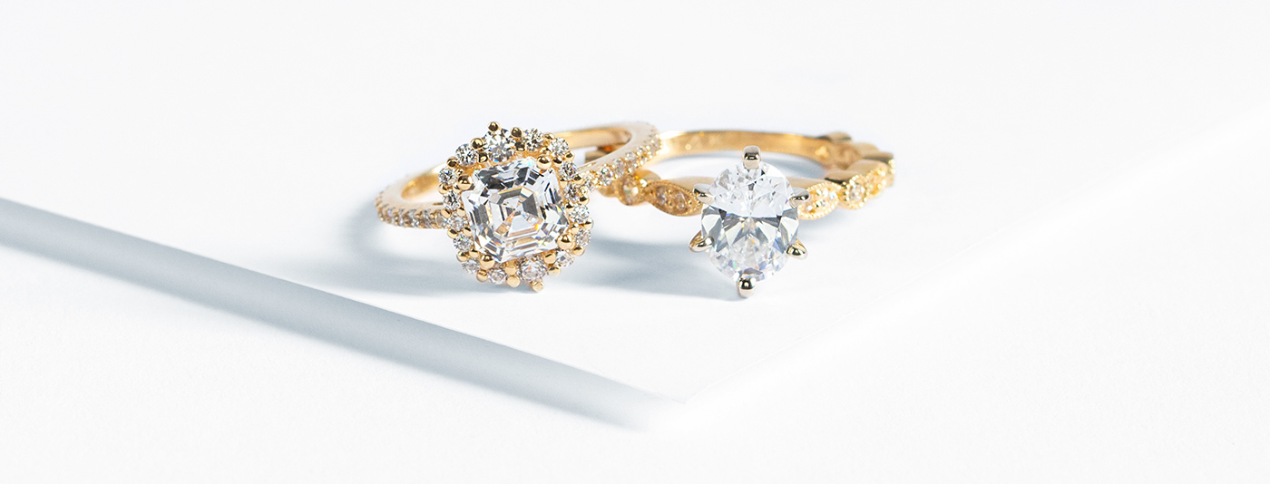 Engagement rings from Nexus Diamond featuring yellow gold metal type and Nexus Diamond alternatives