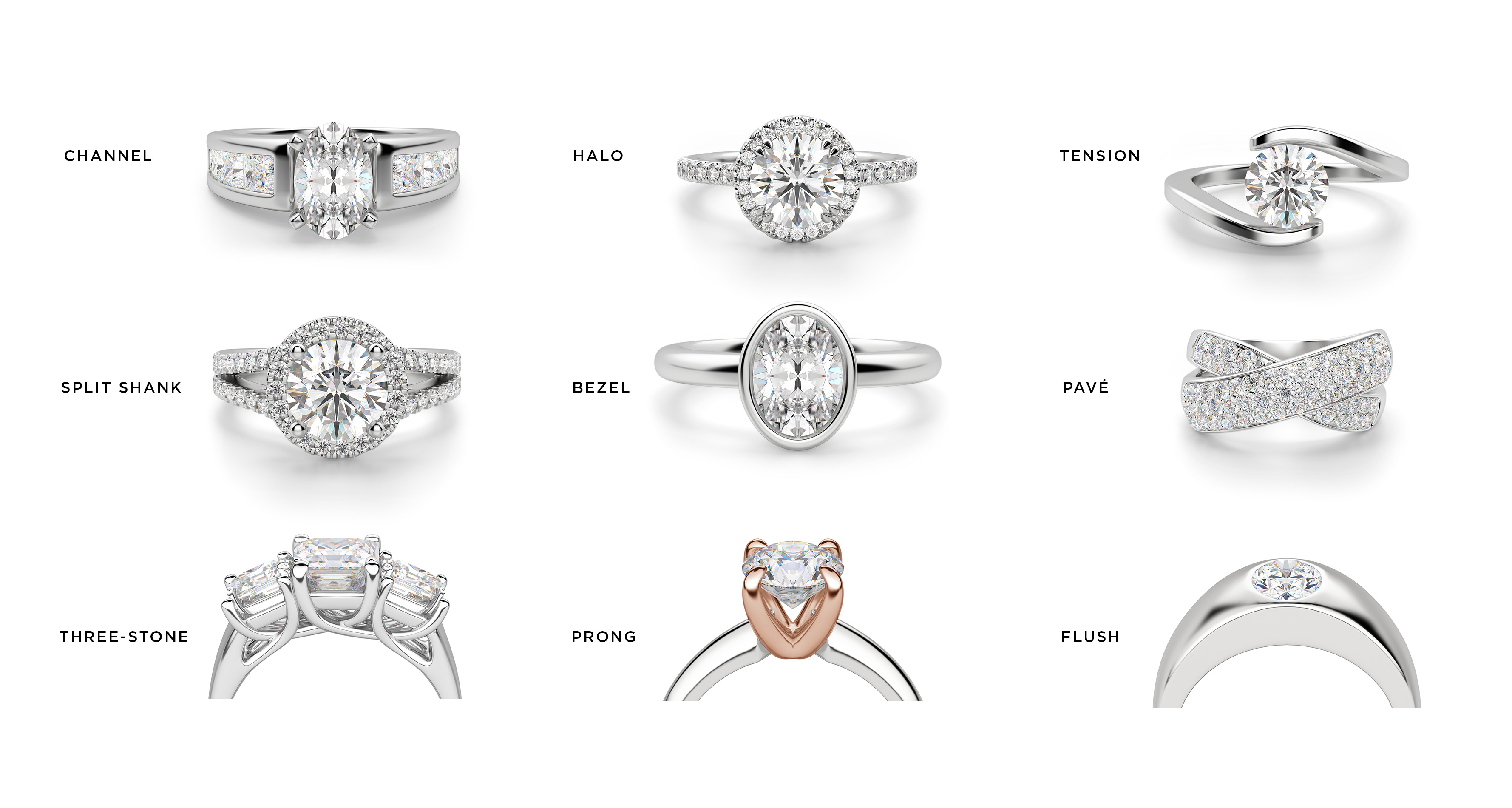 Examples of different engagement ring setting options