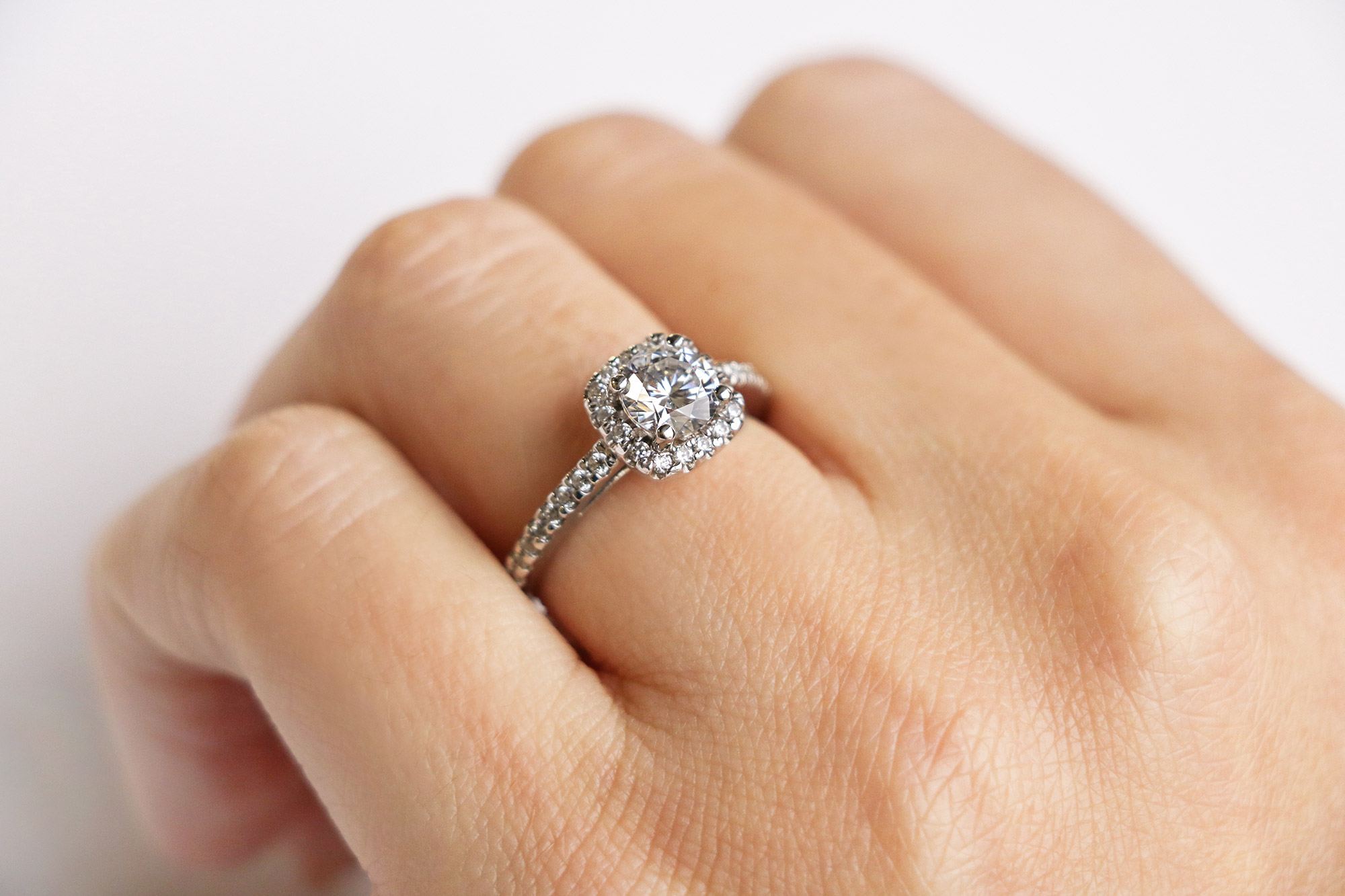 An accented halo engagement ring from Diamond Nexus