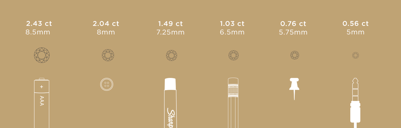 a depiction of carat weight compared next to household items