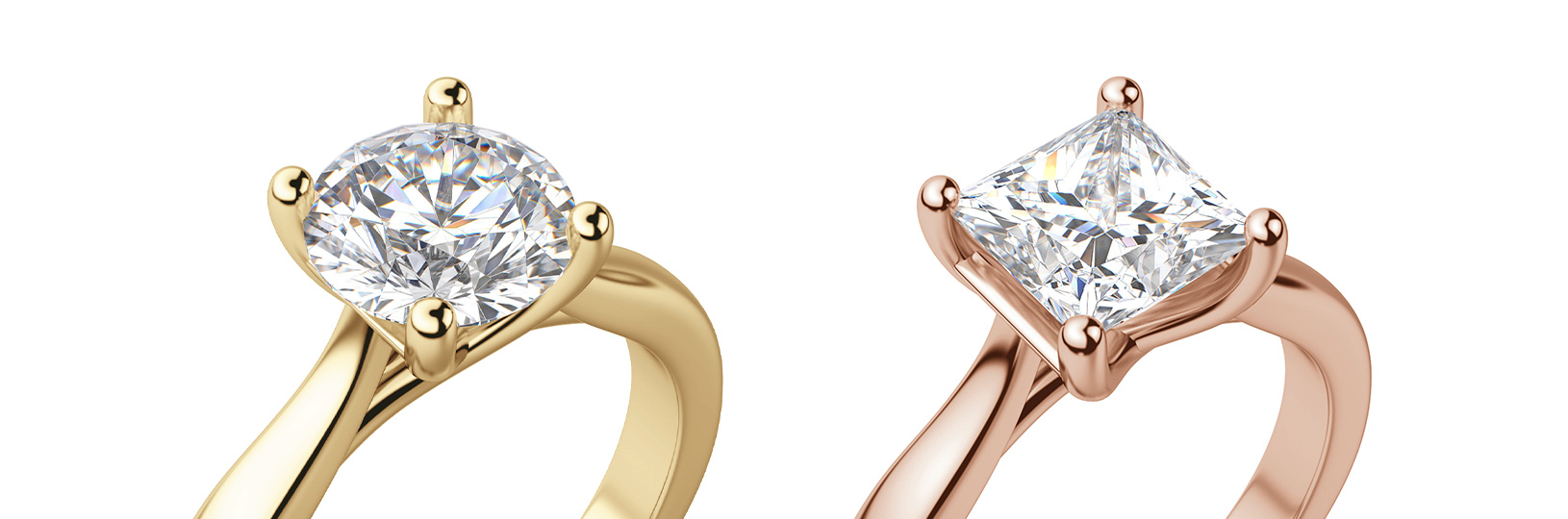 round and princess cut rings compared to each other