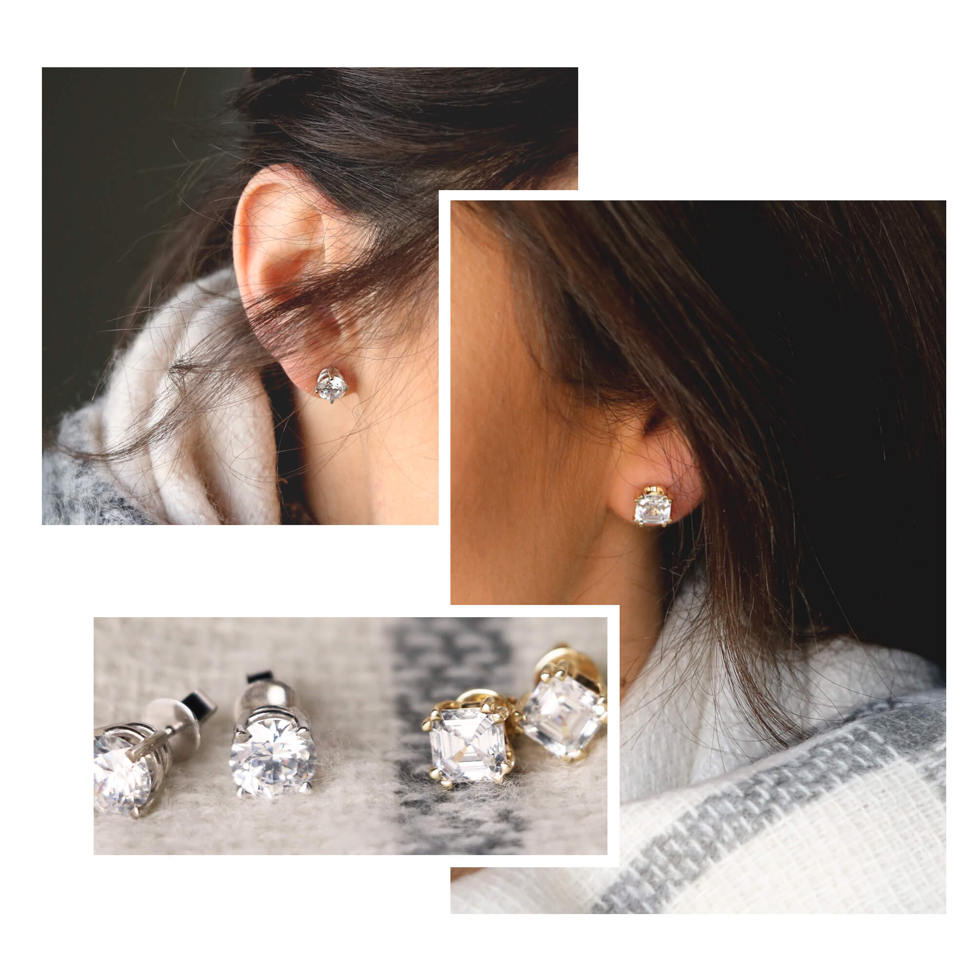  Round cut studs and Asscher cut studs