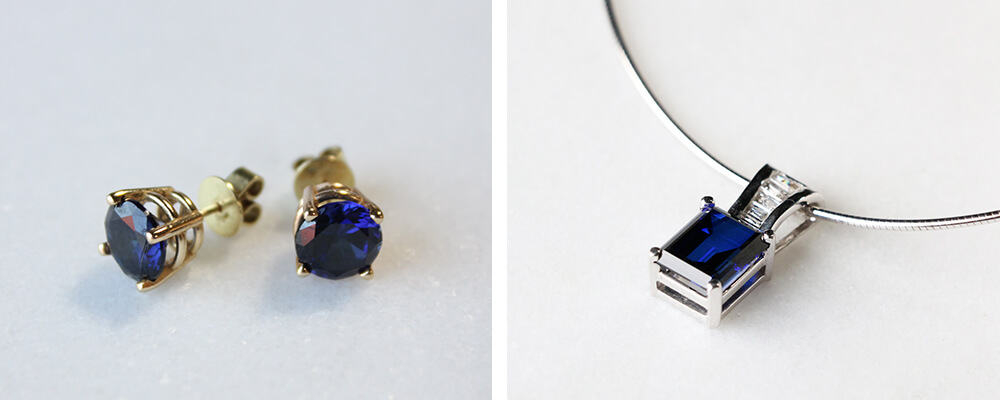 Round cut sapphire studs and Unexpected pendant