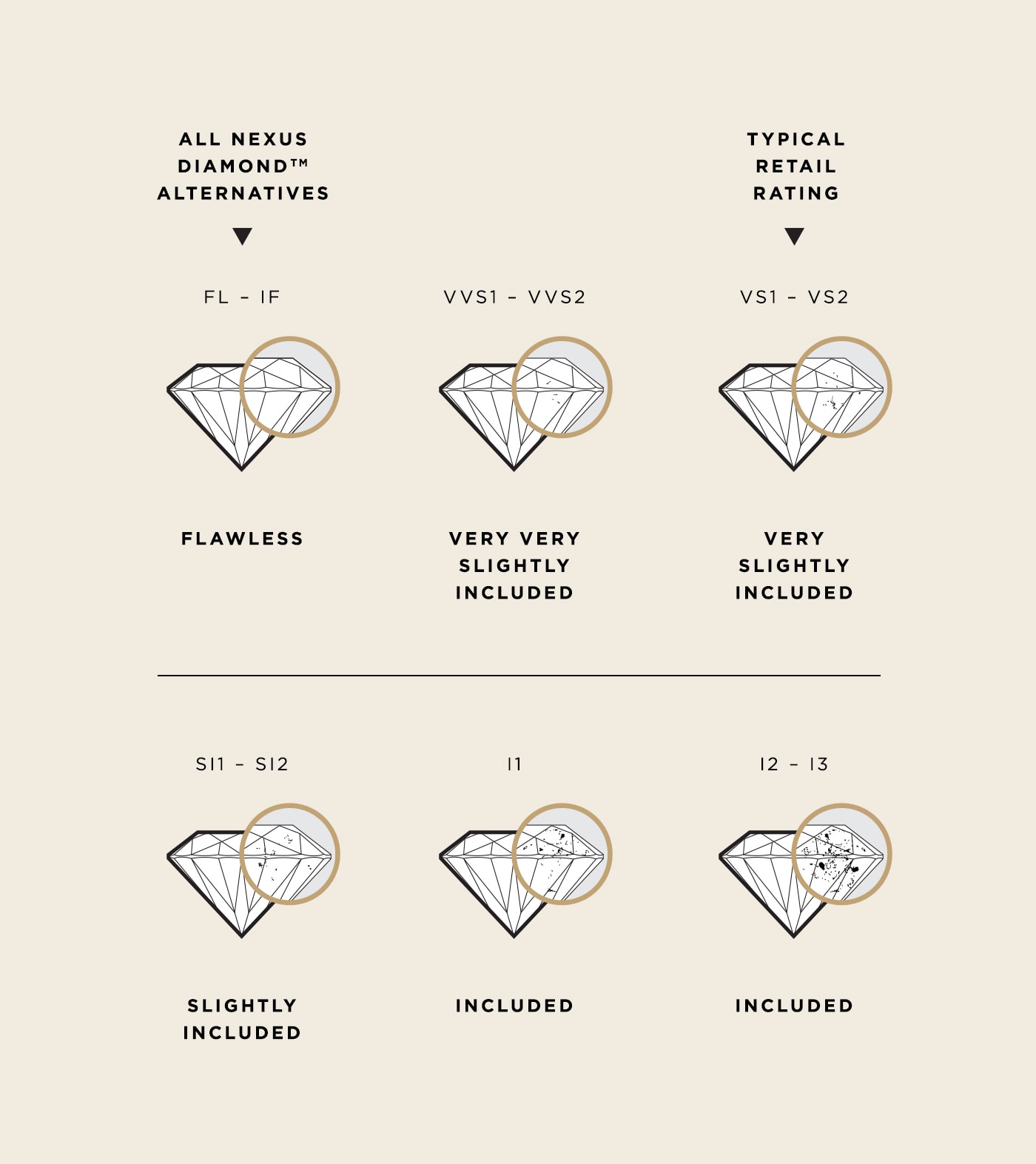 the clarity scale depicting visible inclusions