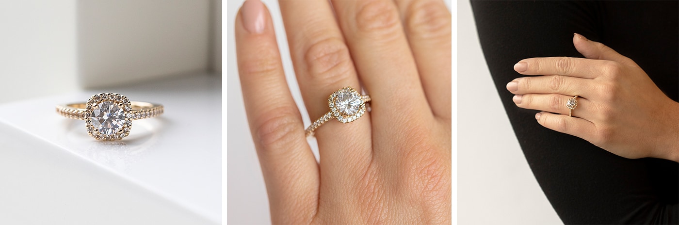 Halo simulated diamond engagement ring