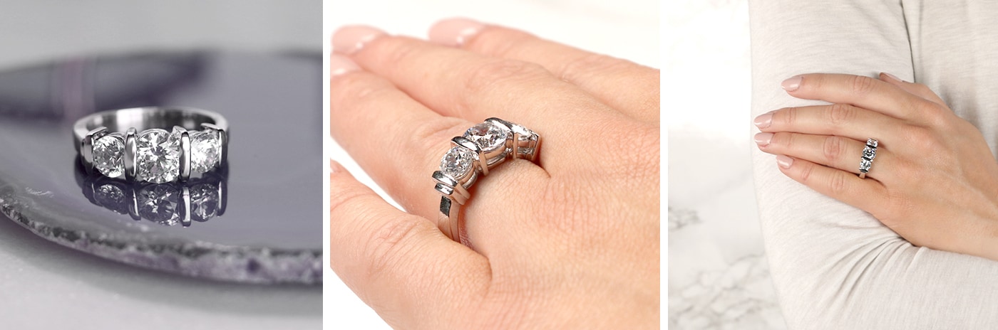 Bar-set simulated diamond engagement ring