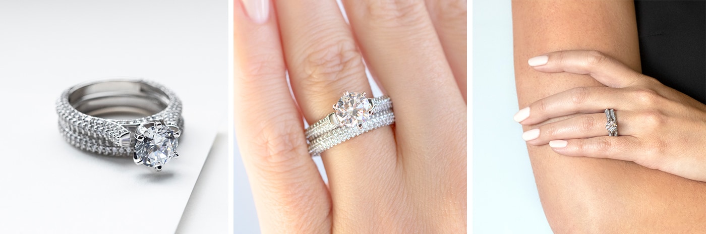 Pavé simulated diamond engagement ring