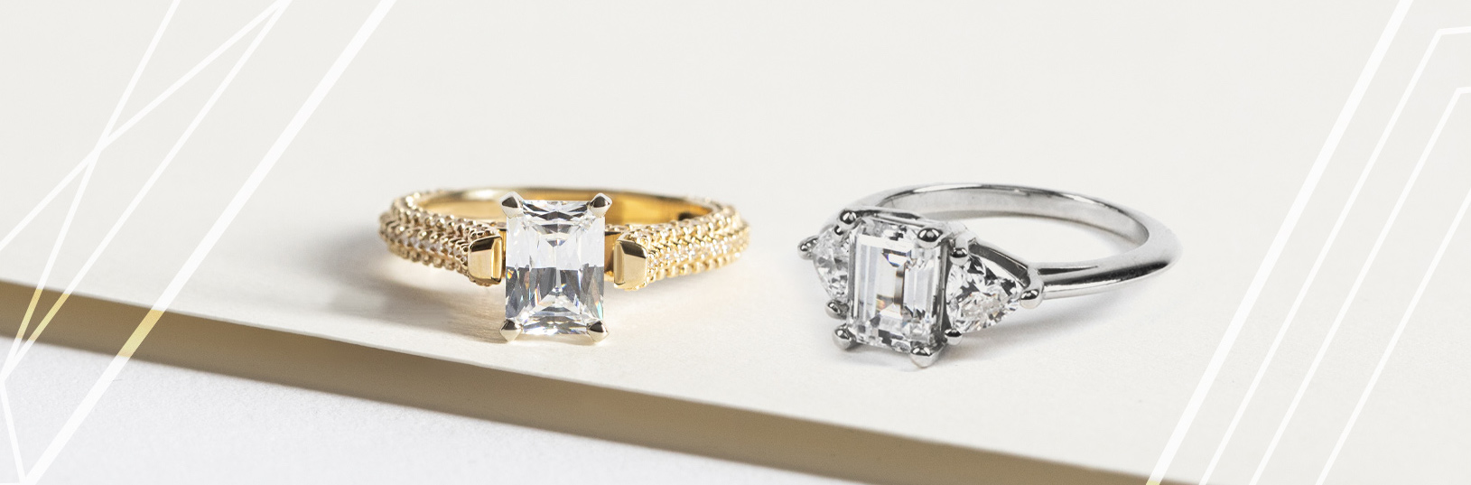 radiant and emerald cut diamond rings