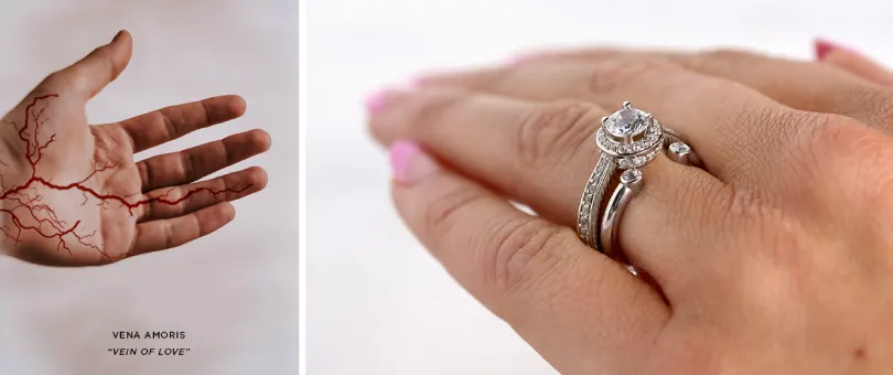 engagement ring on the fourth finger of one's left hand