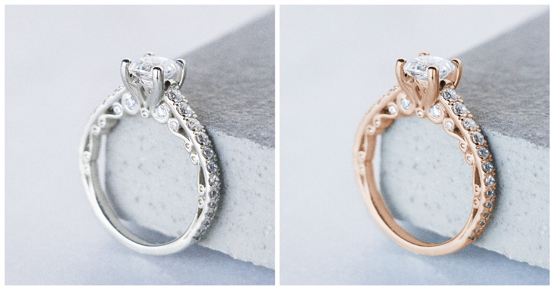 white and rose gold rings