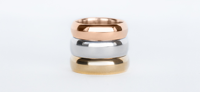 white, yellow and rose gold rings