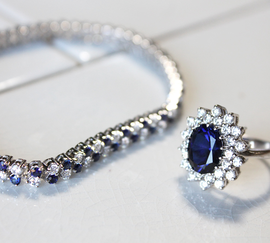 Blue sapphire engagement ring and Crystal Rain bracelet