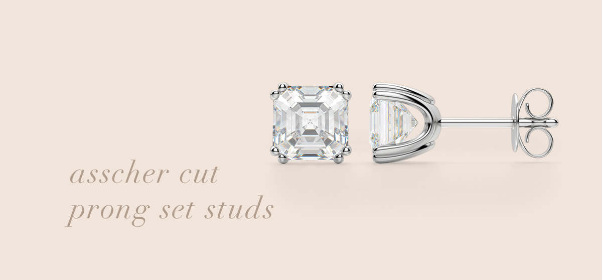 Asscher Cut Prong Set Studs in white gold