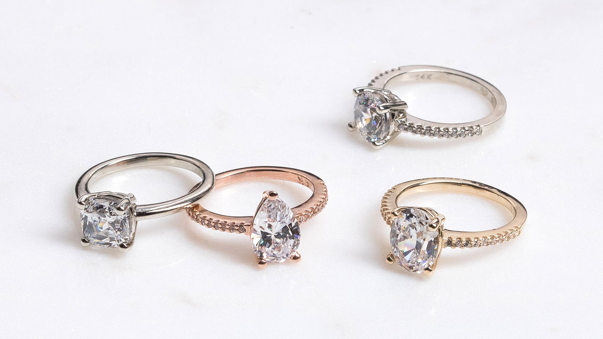 diamond rings of various cut shapes