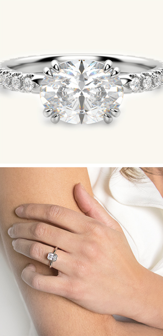 Marseille Radiant Cut Engagement Ring and East-West Accented Oval Engagement Ring