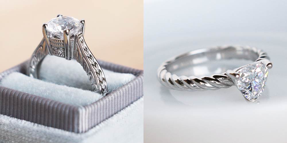 solitaire rings with textured bands