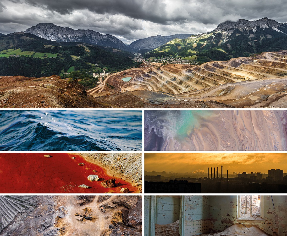 Multiple images that show the environmental devastation left behind from diamond mining