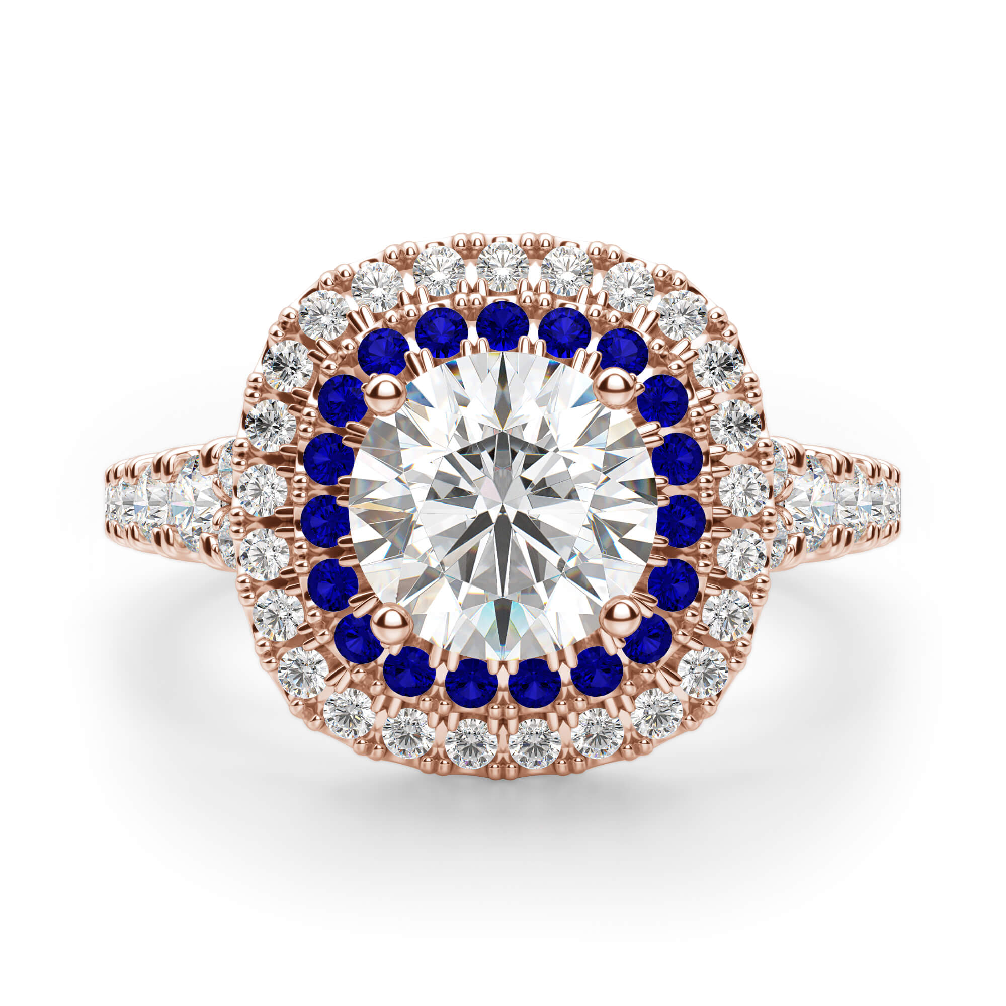 round engagement ring with sapphires